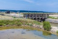 A view towards a bridge over feed channels at the salt pans at Secovlje, near to Piran, Slovenia