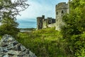 A view of the Carew estuary past the ruins of Carew Castle, Pembrokeshire Royalty Free Stock Photo