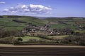 View towards Chideock village in Dorset county from the path leading to the Golden Cap.