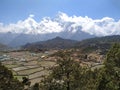 View towards the cloudy Kangtega mountain