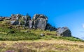 A view towards the Cow and Calf rocks on Ilkley moor above the town of Ilkley Yorkshire, UK Royalty Free Stock Photo