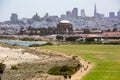 View towards Crissy Field; financial district in the background, San Francisco, California