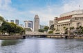 A view towards the Elgin and Anderson bridges over the Singapore river in Singapore, Asia Royalty Free Stock Photo