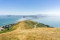 View towards Golden Gate bridge as seen from the hiking trails in Marin Headlands State Park, California