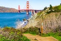 View towards Golden Gate bridge from the coastal trail, Presidio park, San Francisco, California