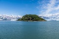 A view towards Haenke Island and the Hubbard glacier in Disenchartment Bay in Alaska Royalty Free Stock Photo