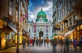 View towards imperial Hofburg palace in Vienna, Austria.