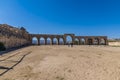 A view towards the inner wall of the Hippodrome in the ancient Roman settlement of Gerasa in Jerash, Jordan