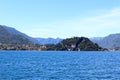 View towards lakeside city Bellagio at Lake Como with mountains in Lombardy Royalty Free Stock Photo