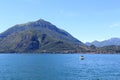 View towards lakeside city Bellagio at Lake Como with mountains in Lombardy, Italy Royalty Free Stock Photo