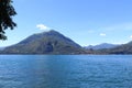 View towards lakeside city Bellagio at Lake Como with mountains in Lombardy Royalty Free Stock Photo