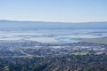View towards the marshes and levees of south San Francisco bay from the trail to Mission Peak, California