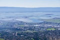 View towards the marshes and levees of south San Francisco bay from the trail to Mission Peak, California