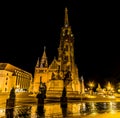 The view towards the Matthias Church and the Fisherman`s Bastion in Budapest at night Royalty Free Stock Photo