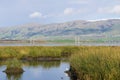 View towards Mission Peak; waterways at; Don Edwards Wildlife Refuge, south San Francisco bay, Alviso, San Jose, California Royalty Free Stock Photo