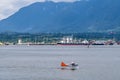 A view towards the Northshore of a floatplane taking off in Vancouver, Canada Royalty Free Stock Photo