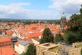 View towards Pirna cityscape with St. Marys Church from Sonnenstein castle Royalty Free Stock Photo