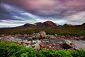 View towards Rannoch Moor, River Coupall in foreground, Beinn a` Chrulaiste on left. Highland, Scotland, UK. The mountain is Buach Royalty Free Stock Photo