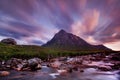 View towards Rannoch Moor, River Coupall in foreground, Beinn a` Chrulaiste on left. Highland, Scotland, UK. The mountain is Buach Royalty Free Stock Photo