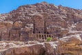 A view towards the Royal Tombs in the ancient city of Petra, Jordan Royalty Free Stock Photo