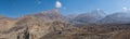 view towards Thorong La pass from the road from Muktinath to Jomsom Royalty Free Stock Photo