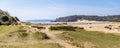 A view towards Three Cliffs Bay from the mouth of Pennard Pill, Gower Peninsula, Swansea, South Wales Royalty Free Stock Photo