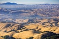 View towards Tri-Valley and Mt Diablo at sunset; golden hills and valleys