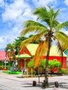 A view towards typical Chattel houses on the Atlantic coast of Barbados Royalty Free Stock Photo