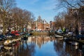 View towards The Waag (weigh house) in Amsterdam