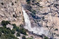 View towards Wapama falls dropping along granite walls; Hetch Hetchy Reservoir area, Yosemite National Park, Sierra Nevada Royalty Free Stock Photo