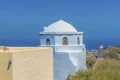 A view towards a white-domed church from the castle ruins in Pyrgos, Santorini Royalty Free Stock Photo