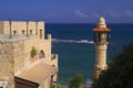 View of the tower of Al Bahr Mosque architecture Jaffa Israel