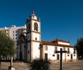 View of tower bell at Vila Real Igreja do Calvario cathedral, in Vila Real Downtown