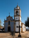 View of tower bell at Vila Real Igreja do Calvario cathedral, in Vila Real Downtown