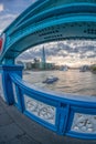 View from Tower Bridge against Thames river with tourist boat in London, England, UK Royalty Free Stock Photo