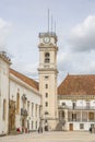View of the tower building of the University of Coimbra, classic architectural structure with masonry