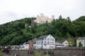 View on a tower and buildings on a hill at the rhine river in Koblenz rhine and surrounding