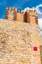 View of the tower Castillo de Molina de Aragon in Guadalajara province, Spain. Copy space for text. Vertical.