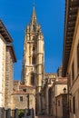 View of the tower of the Cathedral of Oviedo, Uvieu, in Asturias.