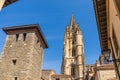 View of the tower of the Cathedral of Oviedo, Uvieu, in Asturias.