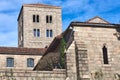 A view of the the tower of the Cloisters Museum in Fort Tryon Park in Washington Heights, Manhattan, NYC Royalty Free Stock Photo
