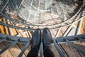 View from the tower down on the stairs and shoes from above Royalty Free Stock Photo