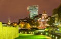 View of Tower Hill and walls of the Tower of London Royalty Free Stock Photo