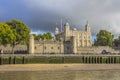 View of the Tower of London from the Thames river. London England