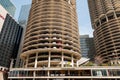 View of Tower of the Marina City building complex with its spiral parking in Chicago. Royalty Free Stock Photo