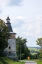 View of the tower of medieval Zaraysk kremlin and the valley beyond Royalty Free Stock Photo