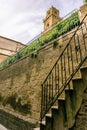 View on the tower in Pitigliano over the tuf wall and stairs