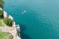 View from the tower of the Scaliger Castle, Castello Scaligero in Malcesine in Italy to Lake Garda Royalty Free Stock Photo