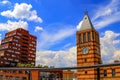 View of tower and skyscrapers in the center of the Dnepr city on the background of a beautiful clouds