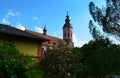 View of the tower of the Stiftskirche church in Baden-Baden in Germany Royalty Free Stock Photo